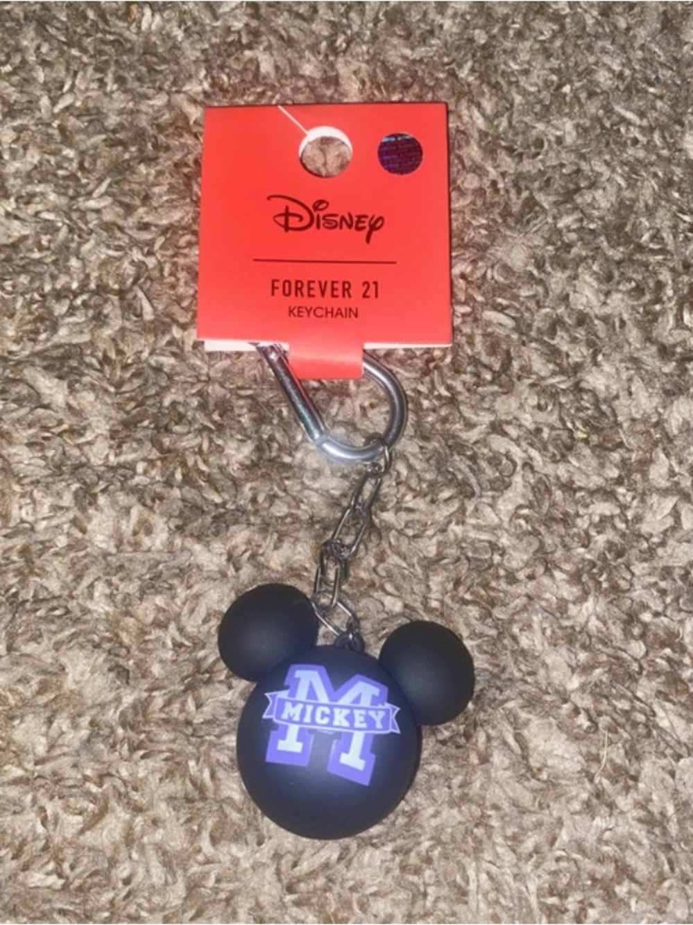 Disney Black Mickey Head Keychain with Purple Logo